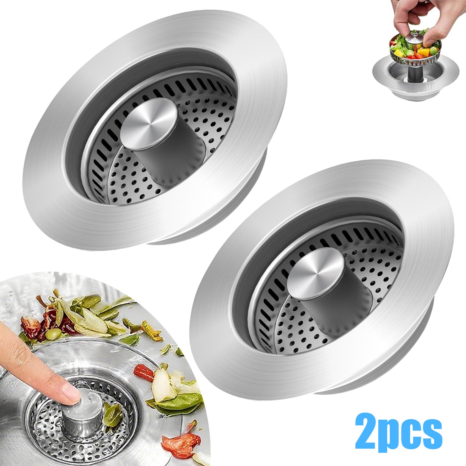 2PCS 5-in-1 Kitchen Sink Drain Strainer Stopper Pop Up Basket Anti-Clog Filter gallery