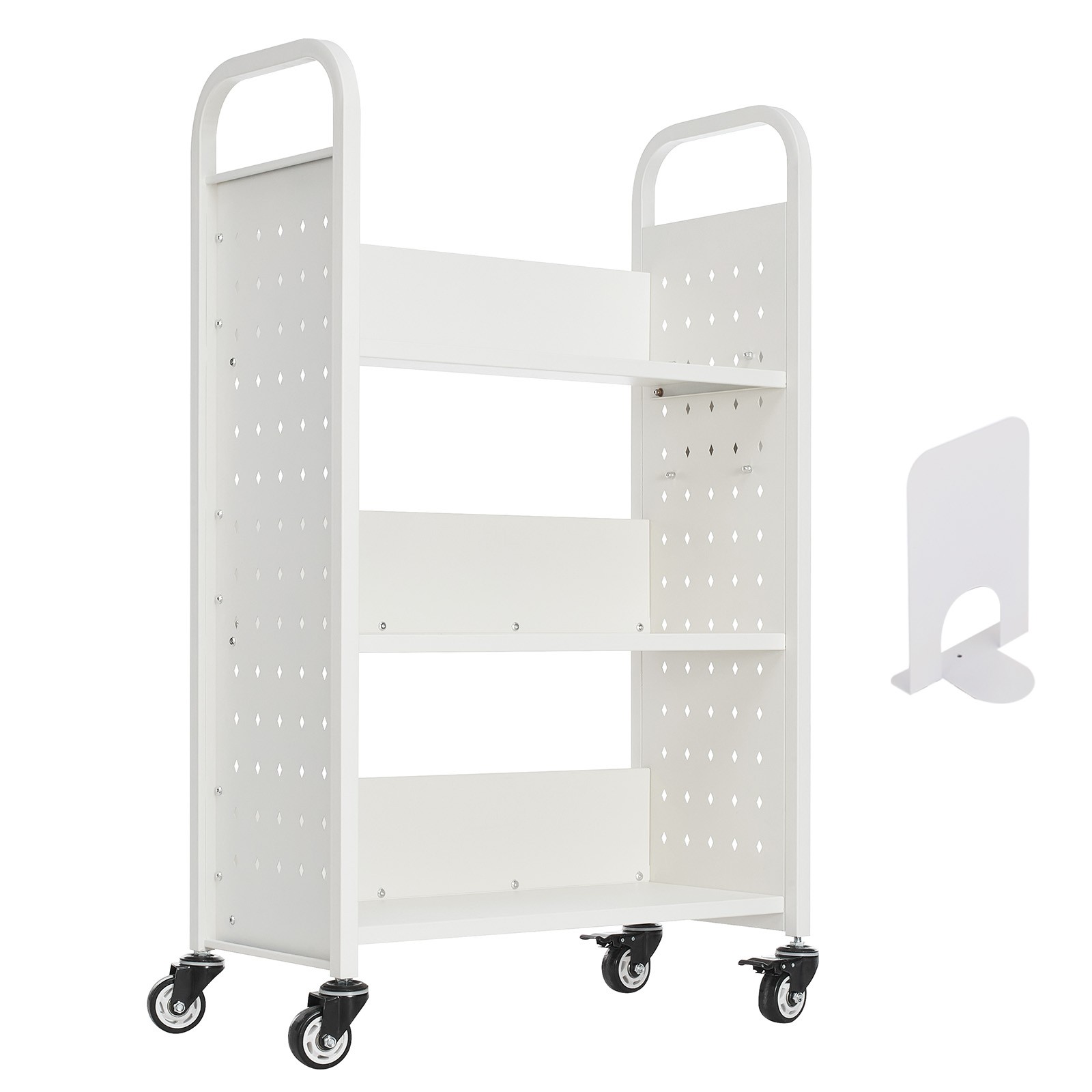 3-Tier Rolling Book Cart Single Sided L-Shaped Shelves Book Truck in White gallery