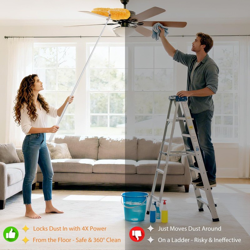 6 ft Extendable Duster Handle with 20 Pcs 360° Heavy Duty Refills Kit gallery