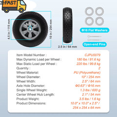 Solid PU Run-Flat Tire Wheel Flat Free Tubeless Tire 10″ 2-Pack 180 – 400 lbs