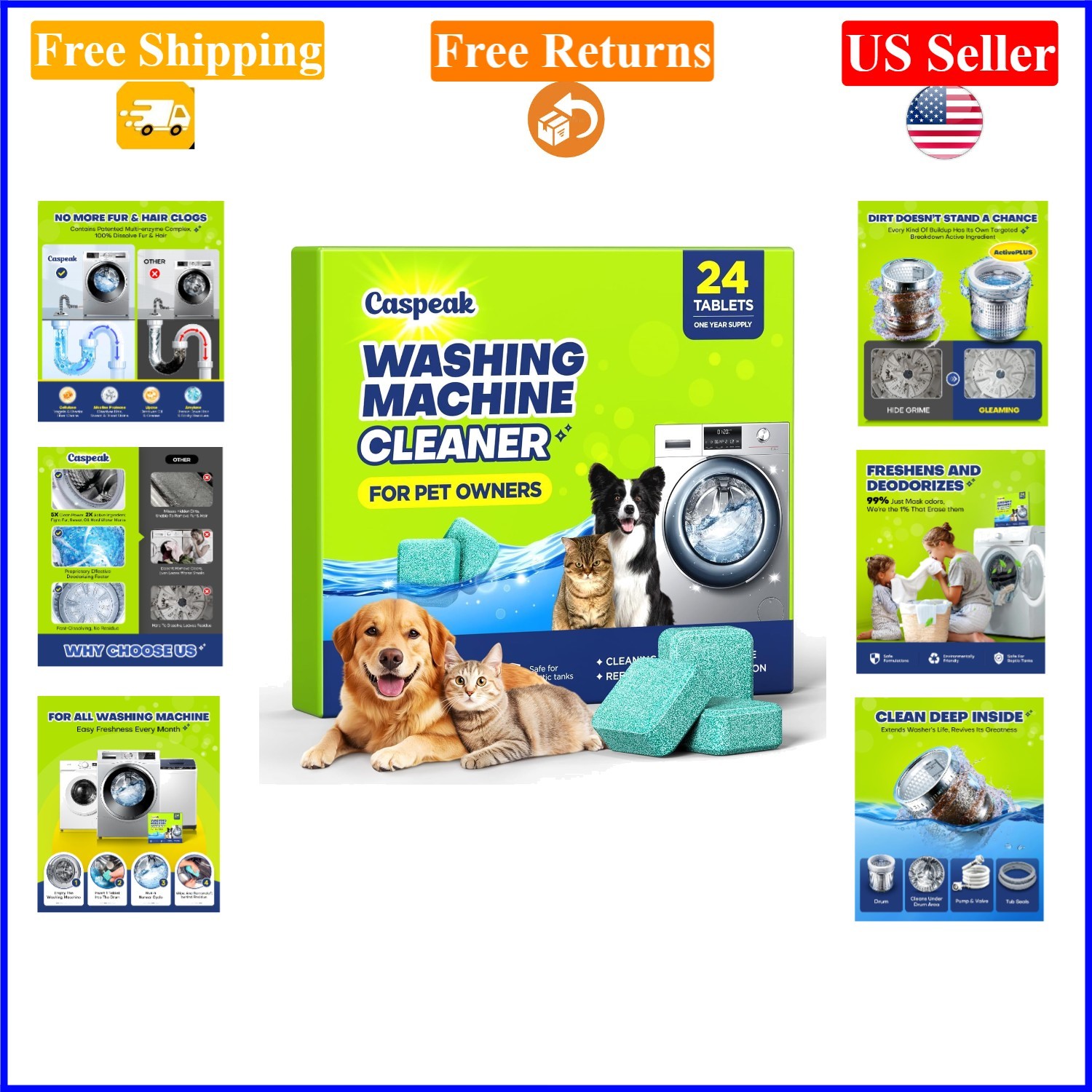 5X Power Deep Cleaning Washer Tablets, Odor & Pet Fur Enzyme, 24 Count gallery