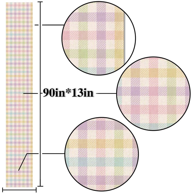90in Long Linen Spring Easter Plaid Table Runner Rustic Farmhouse Decor gallery