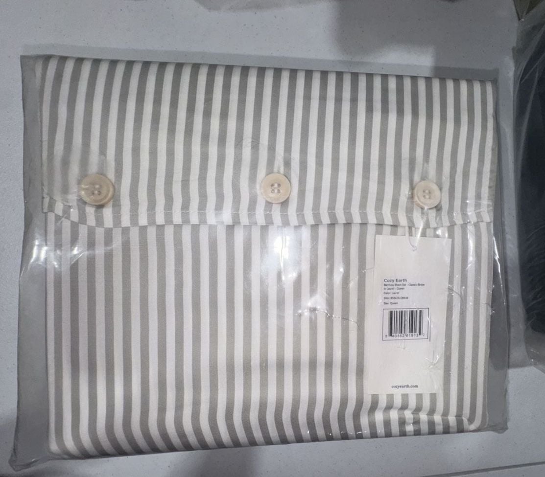 Cozy Earth Bamboo Sheet Set Classic Stripe Laurel Queen gallery