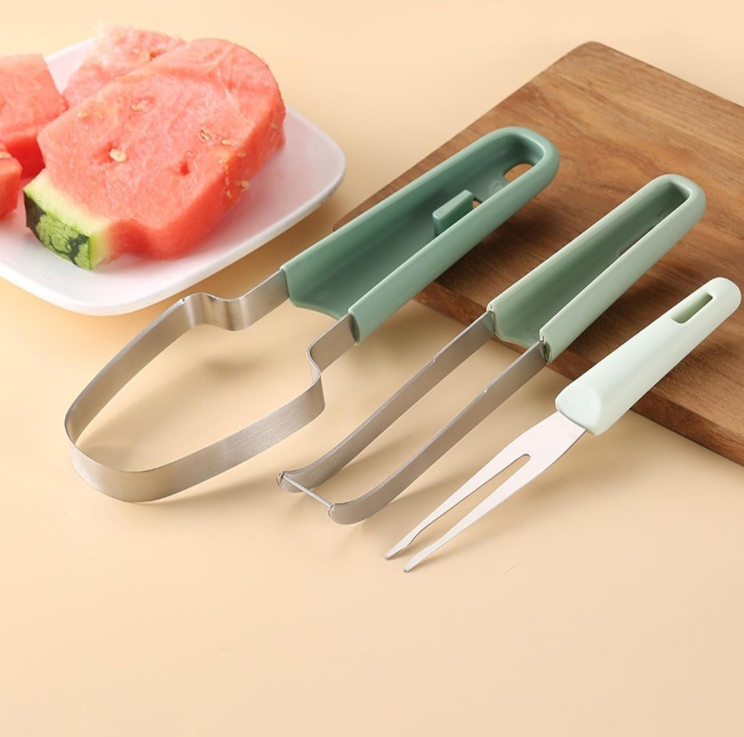 Watermelon Fork Slicer Cutter Set, 3 In 1 Stainless Steel Watermelon Cutter- NEW gallery