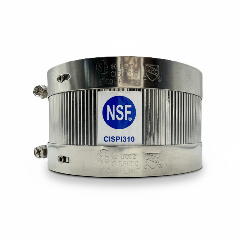 NSF No Hub Coupling 1.5" 2" 3" 4" Cast Iron DWV Pipe Connector | Stainless Steel gallery