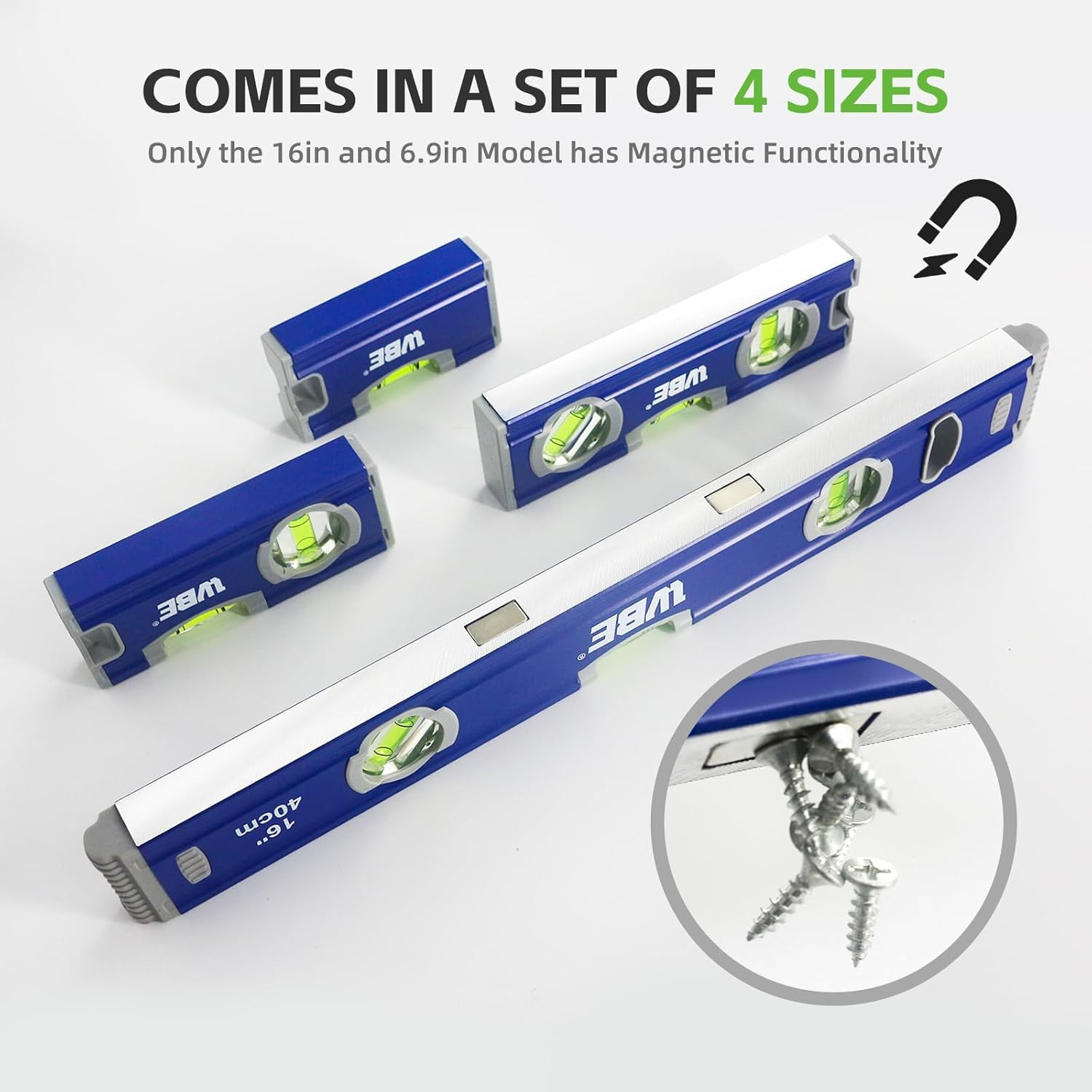 4-PC Torpedo Level Set Aluminium Alloy Magnetic Spirit Level Included 16" 7" 5" gallery