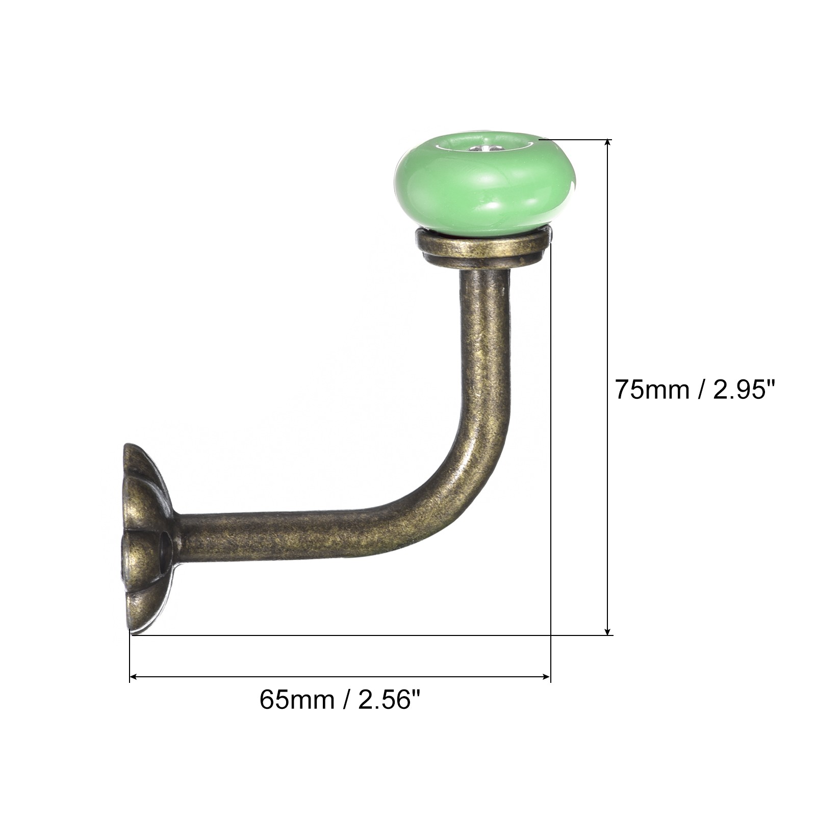 2Pcs Wall Hooks Zinc Alloy Single Prong Ceramic Handle Coat Hook Green gallery