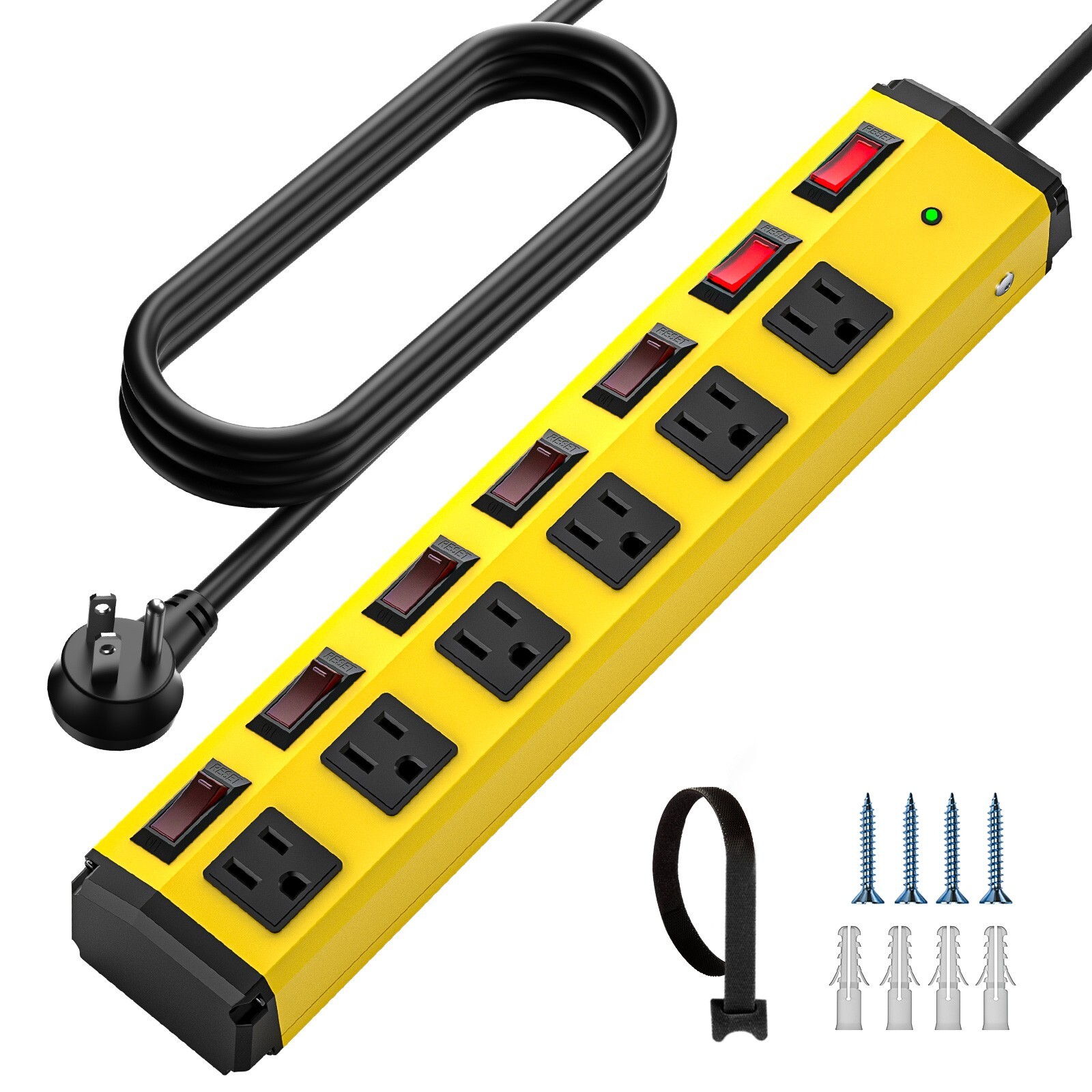 6 Individually Switched Metal Heavy Duty Power Outlets with 2 USB, ETL Certified gallery