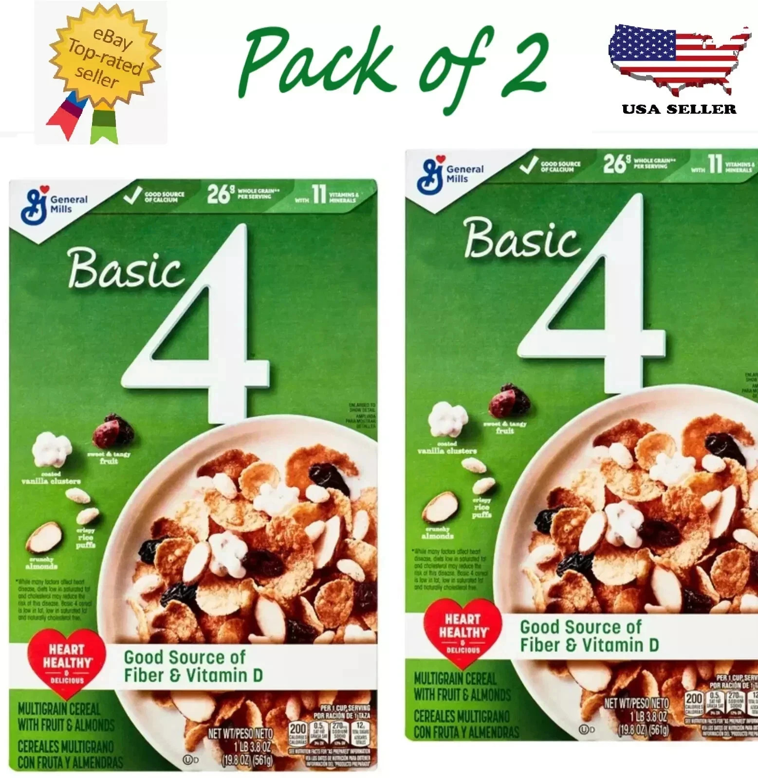 Basic 4 Heart Healthy Cereal, Fruit and Nut Fiber Cereal with 19.8 oz Pack of 2 gallery