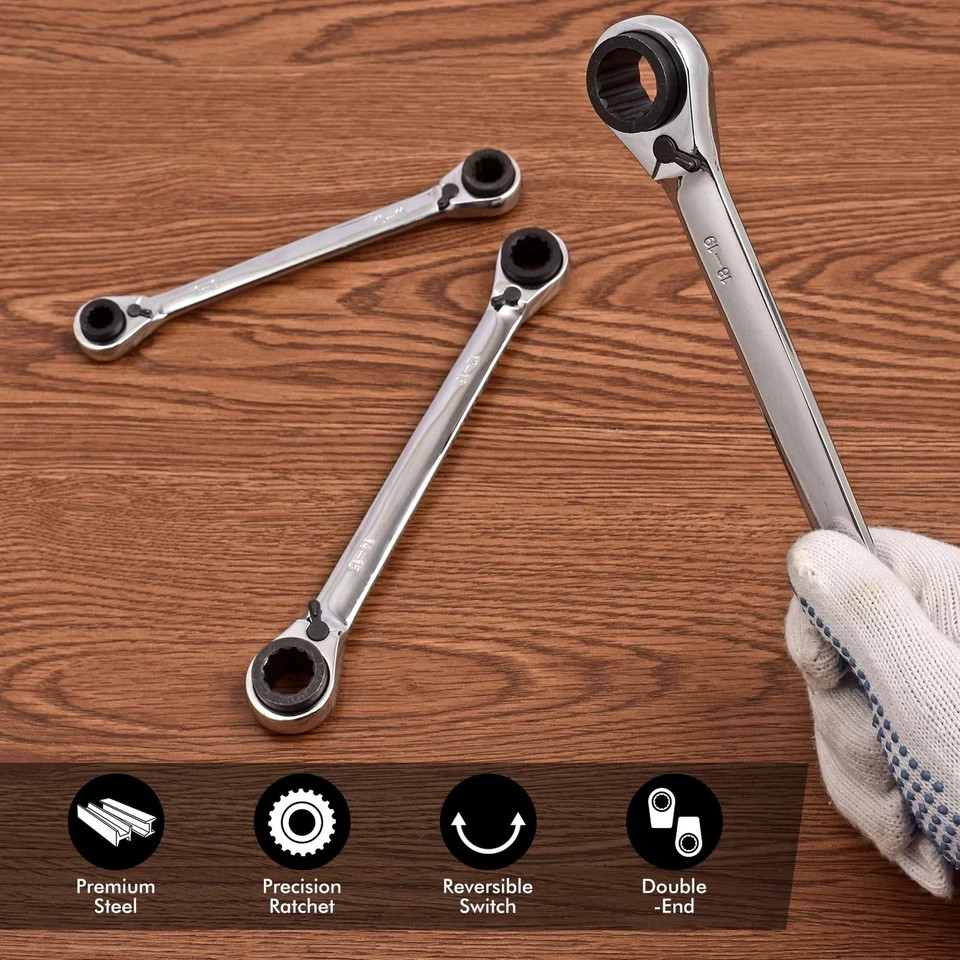 4 IN 1 Ratcheting Wrench Set, Reversible Ratchet Double Tool Box Metric 8-19mm gallery