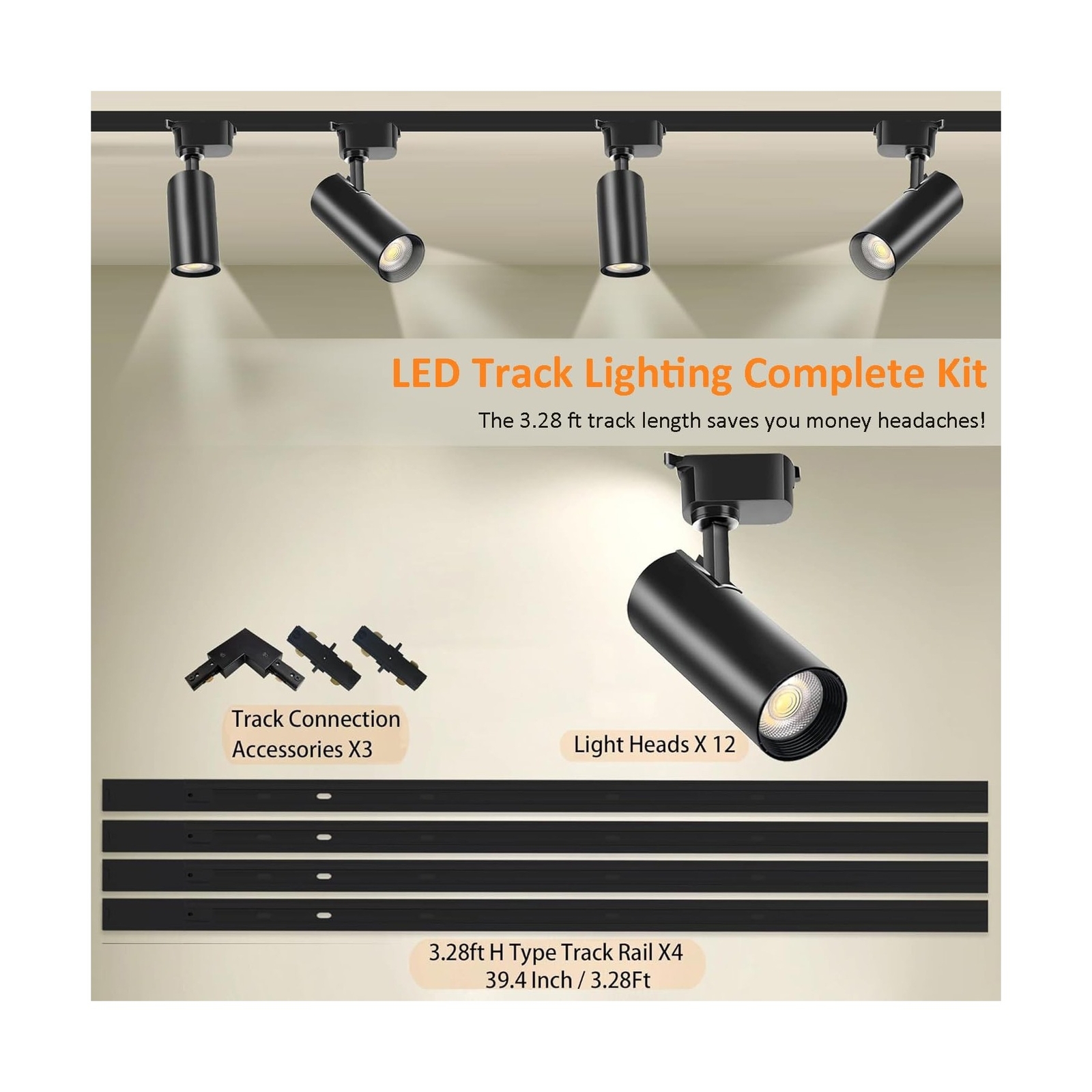 H Type LED Track Lighting Kit, No Flicker, 12-Light 25W 2700lm Track Lighting... gallery