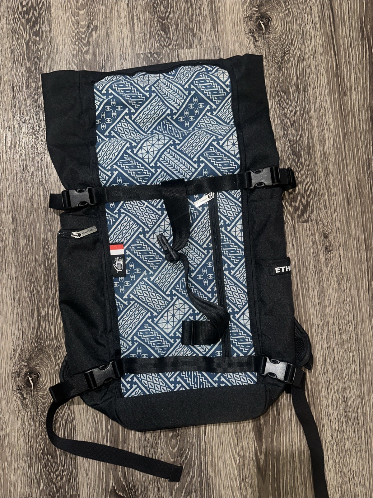 Ethnotek Raja 30 Backpack Travel Laptop Pack Removable Thread Panel Blue Pattern