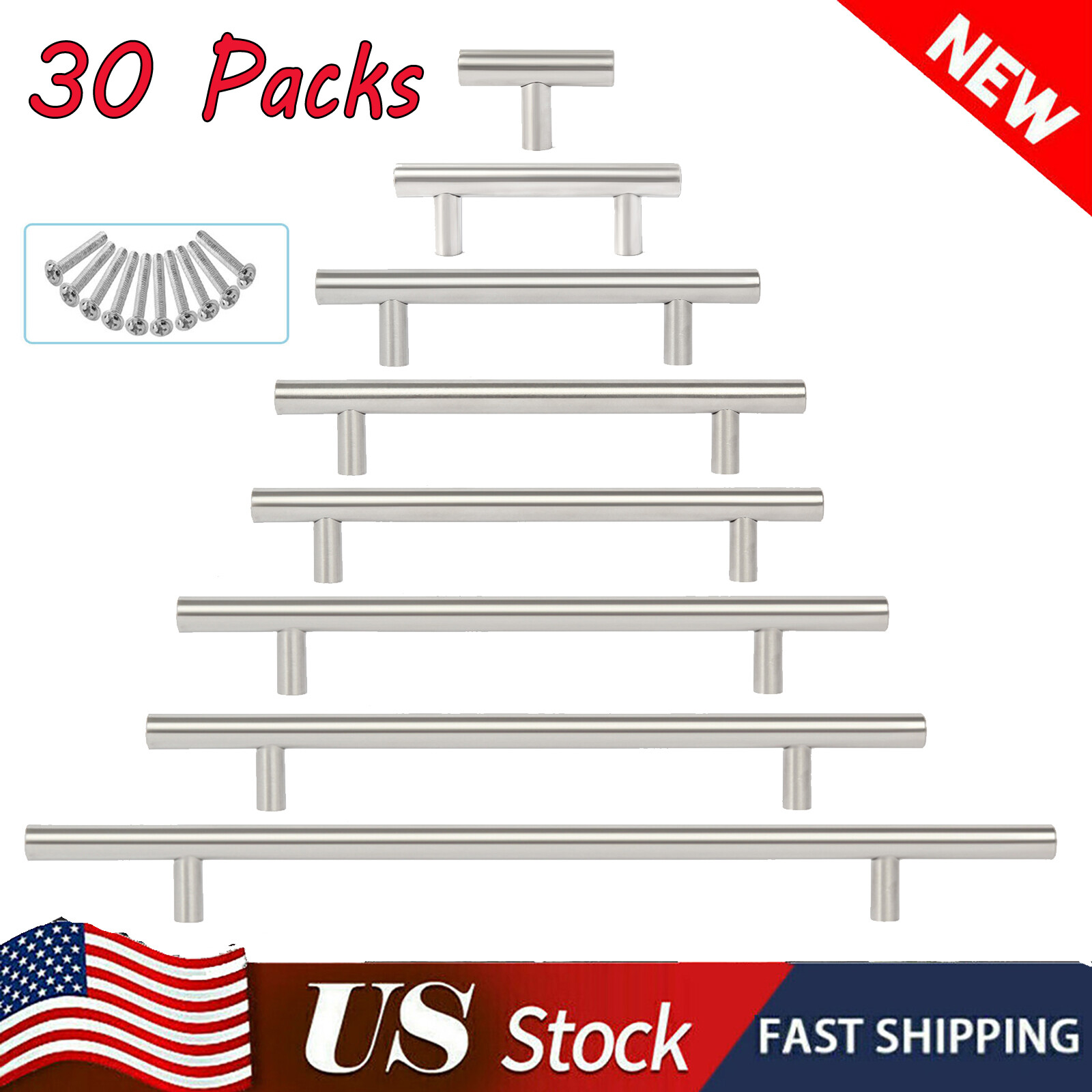 30Pack Brushed Nickel Kitchen Cabinet Pulls Stainless Steel Drawer T Bar Handles gallery