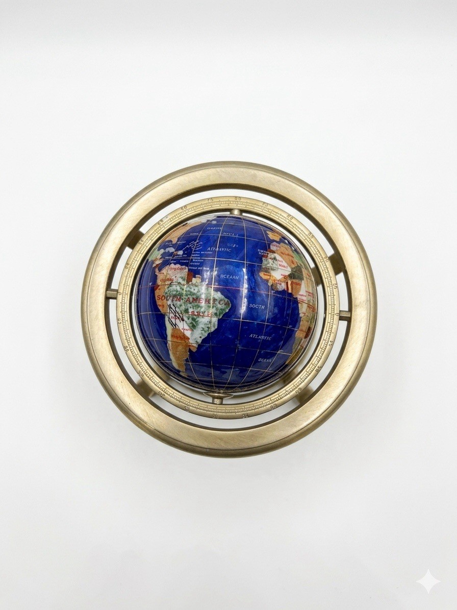 Gemstone Inlay Tabletop World Globe With Brass Frame & Compass 14" Tall gallery
