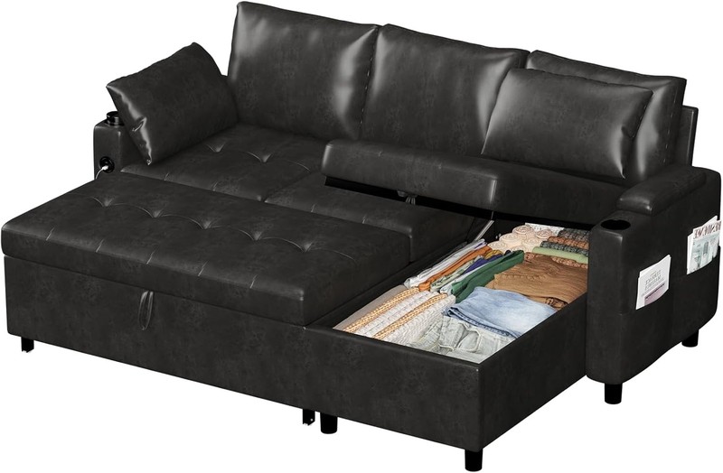 3 in 1 Pull Out Sofa Bed Sleeper Sofa with Storage Chair Sectional L Shape Couch gallery