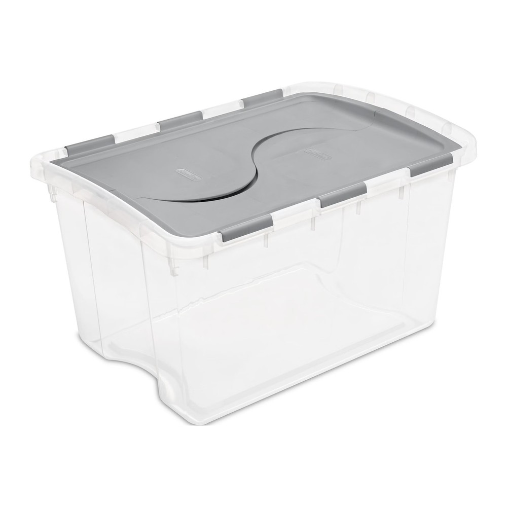48Qt Medium Clear Plastic Storage Container, Sterilite Hinge Lid Gray Bin