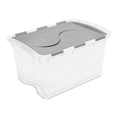 48Qt Medium Clear Plastic Storage Container, Sterilite Hinge Lid Gray Bin
