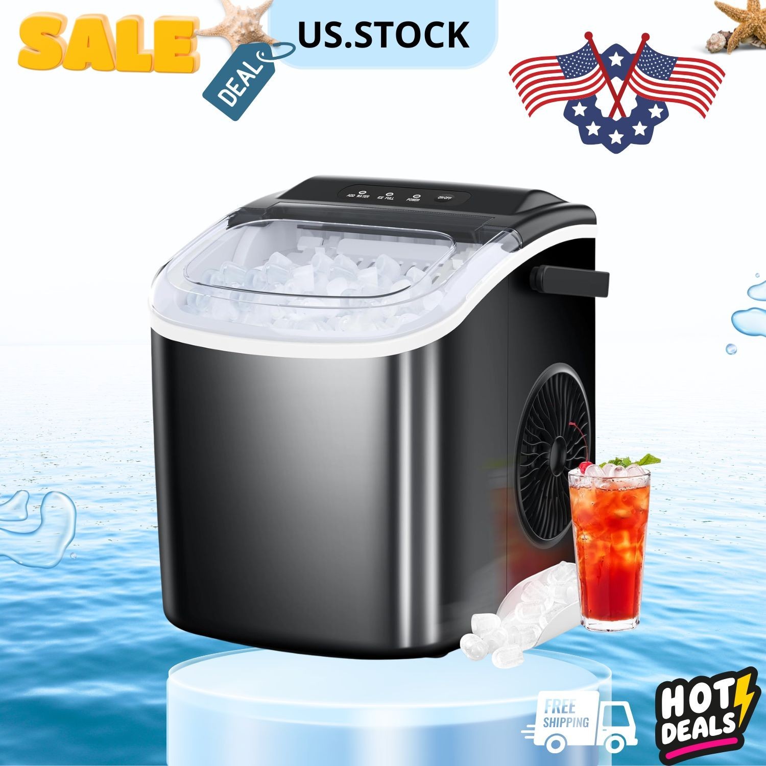 NEW Portable Countertop Ice Maker 26.5lbs/24H Self-Cleaning 9 Bullet Cubes gallery