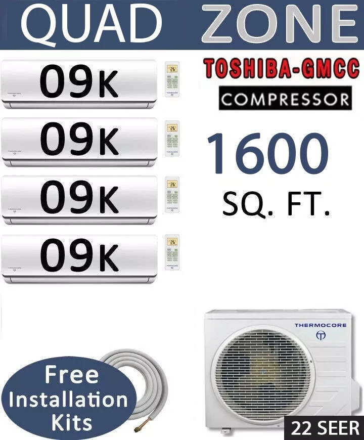 22 SEER: 4 Zone Ductless Mini Split Air Conditioner Heat Pump: 9000 BTU x 4 gallery