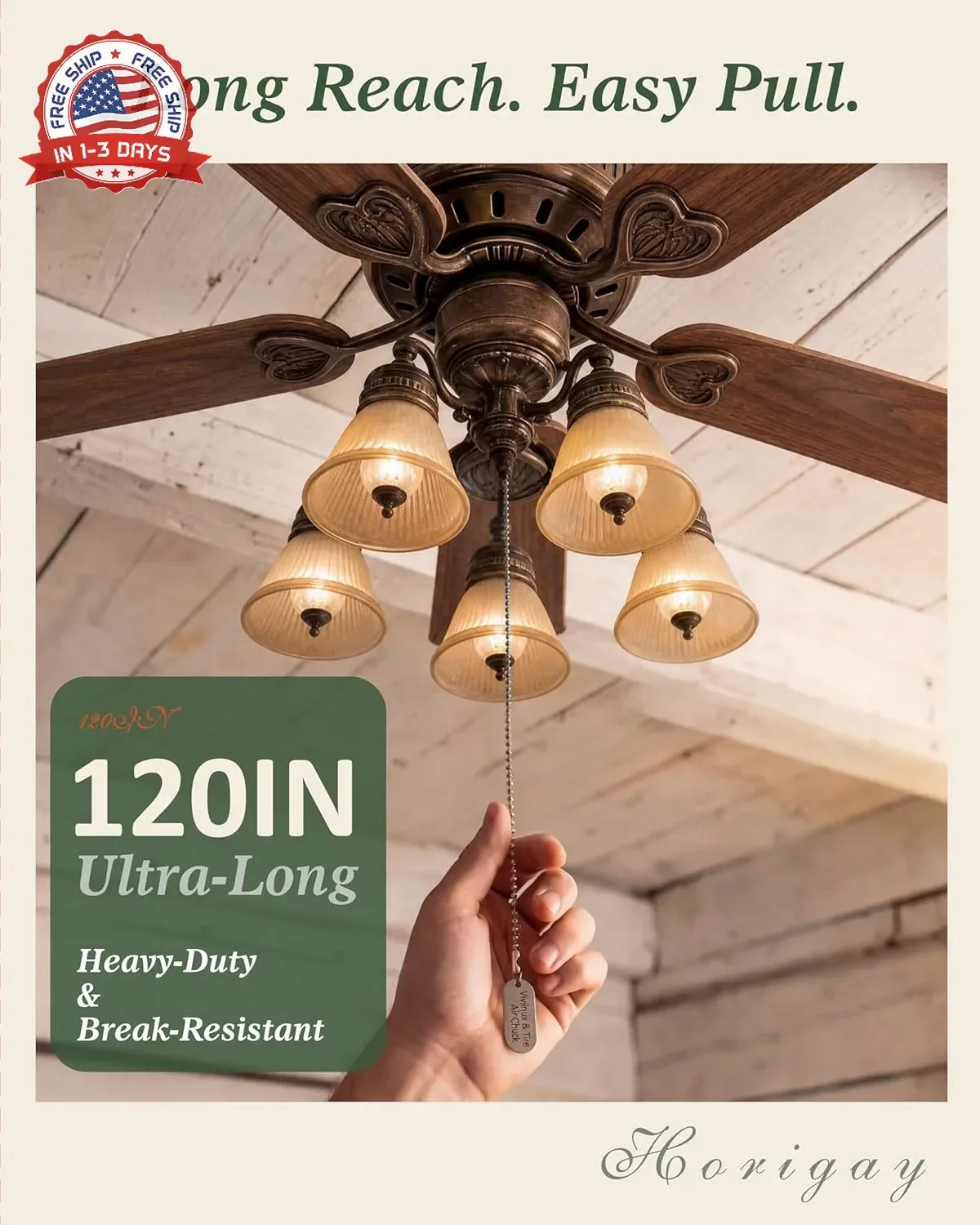 120-Inch Extra Long Ceiling Fan Pull Chain Extender, Premium Ball Chain with 12 gallery