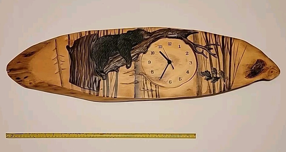 Napping Black Bear Wood Wall Clock - 35" W x 10" H