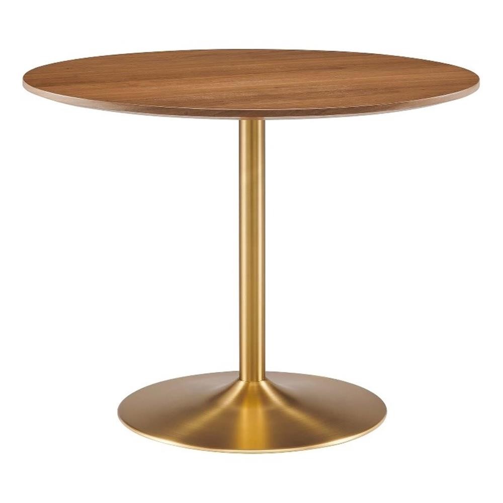 Modway Amuse 40" Metal & MDF Dining Table in Gold and Walnut gallery