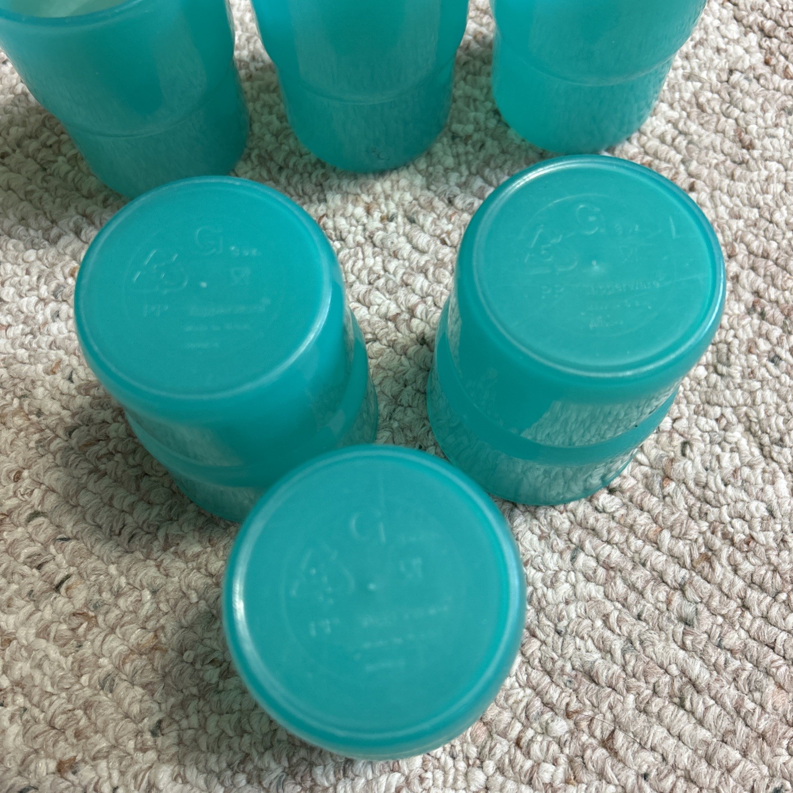 6 Tupperware 8oz Impressions stackable tumbler cup Teal green # 3090K USA Made gallery