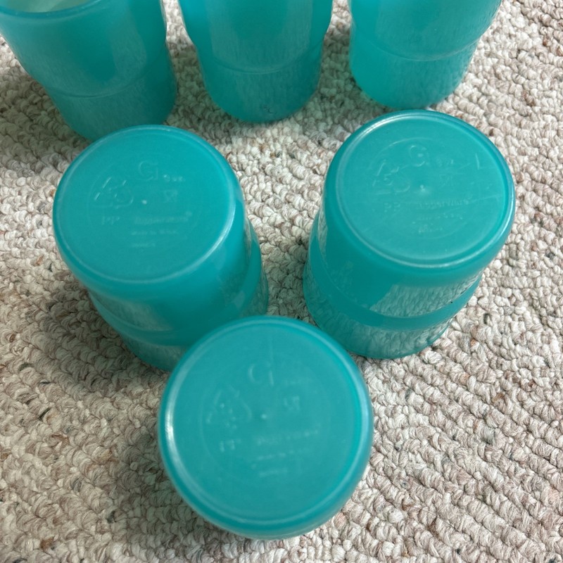 6 Tupperware 8oz Impressions stackable tumbler cup Teal green # 3090K USA Made gallery