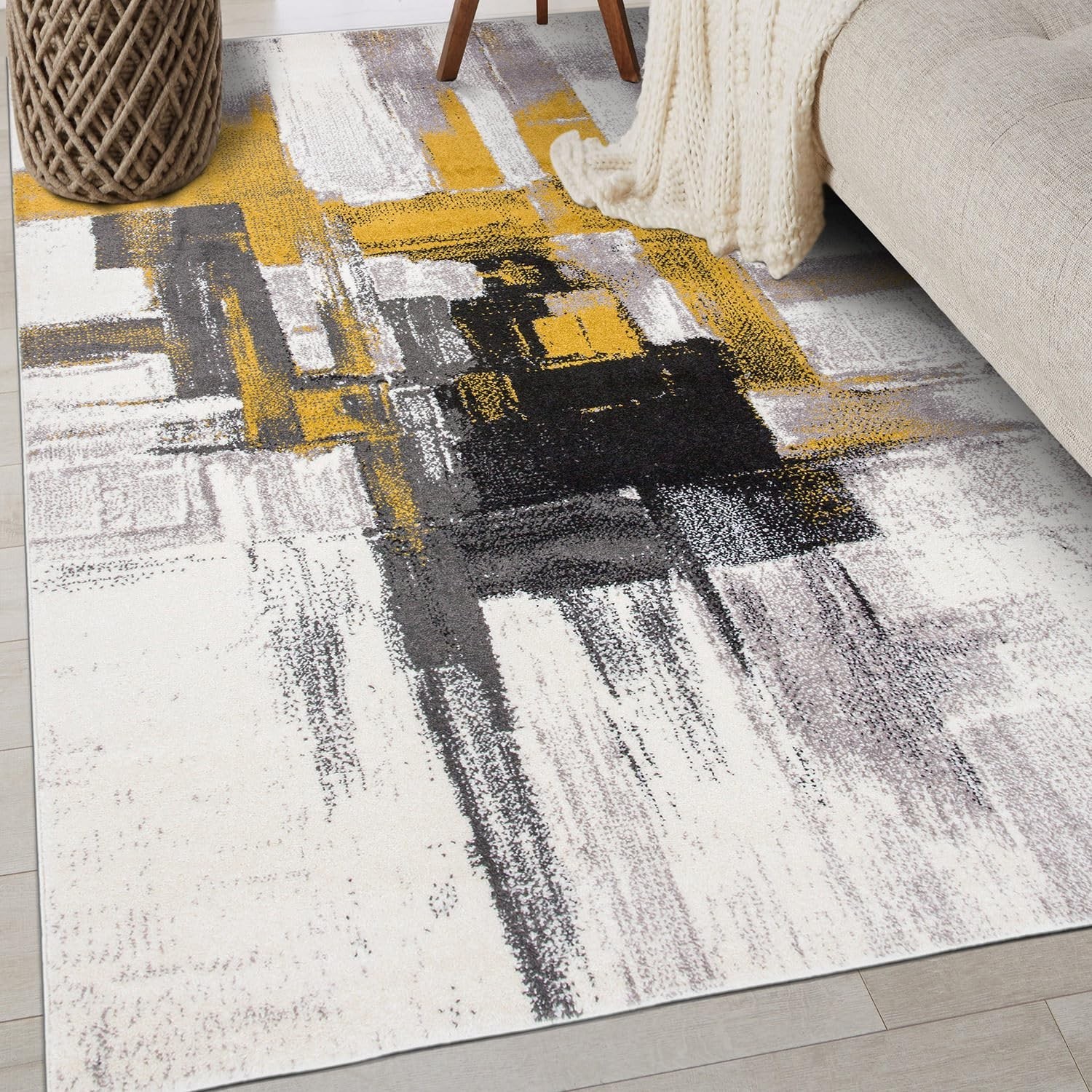 Rugshop Contemporary Modern Abstract Area Rug 3' 3" x 5' Gold gallery