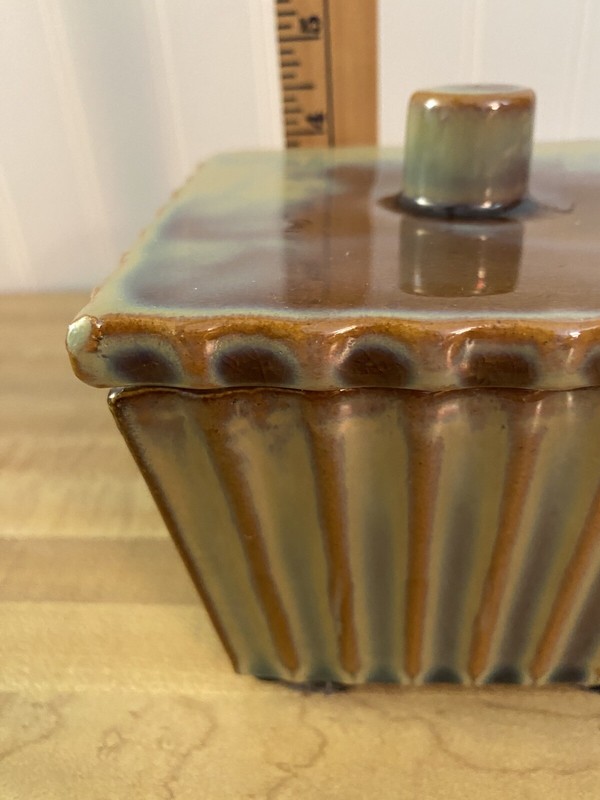 Preowned Greenish-Brown Square Boxed Shaped Dish + Lid....Global Views INC....DB gallery