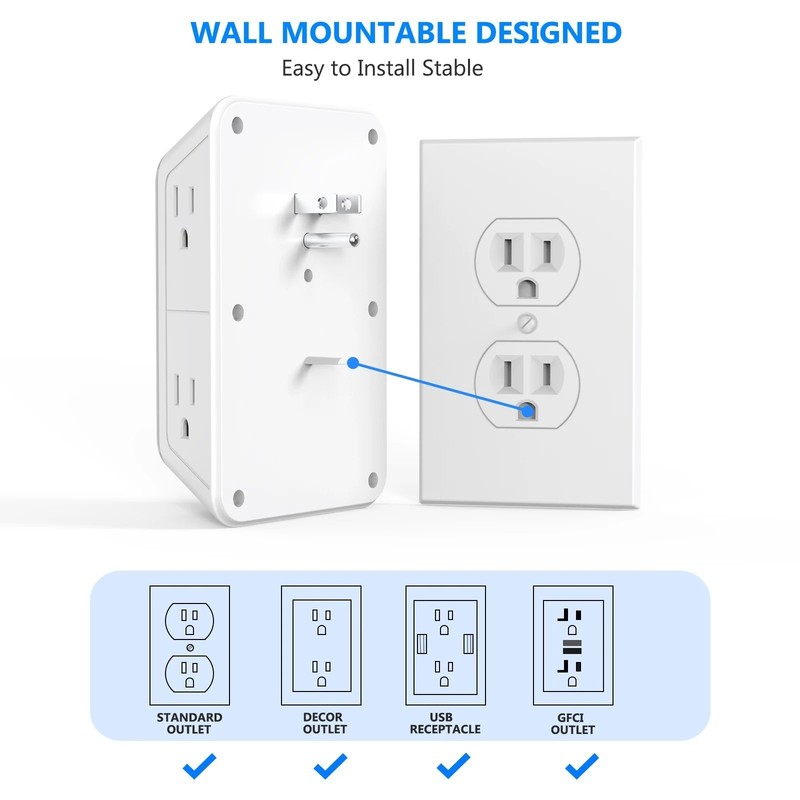6 Outlet Extender Surge Protector Multi Plug Wall Adapter USB Charger Ports with gallery