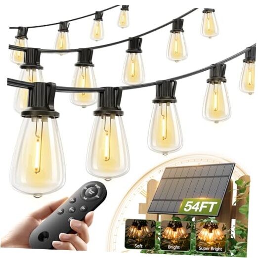 54(48+6) FT Solar String Lights Waterproof,Patio 48+6FT(24 Sockets)(1 Pack) gallery