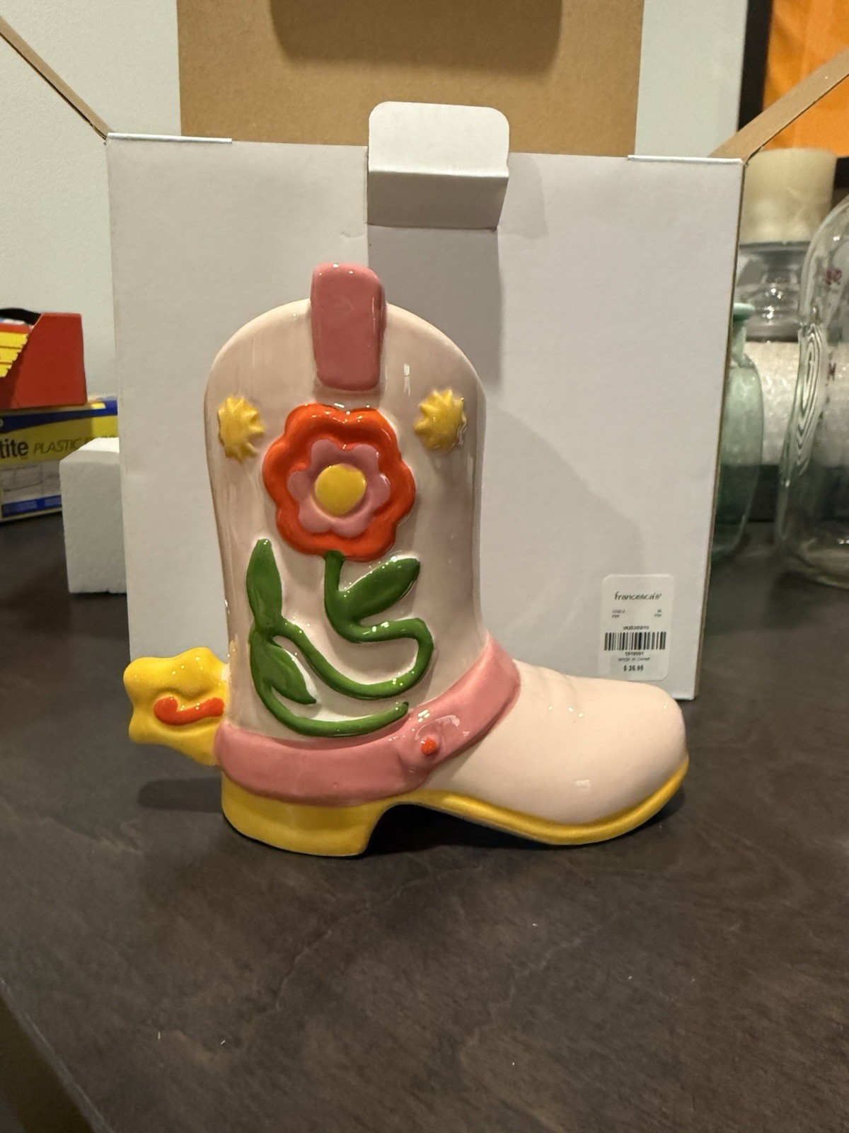 ban.do Giddy Up Ceramic Boot Bud Vase Pink Glossy Floral Western Decor gallery