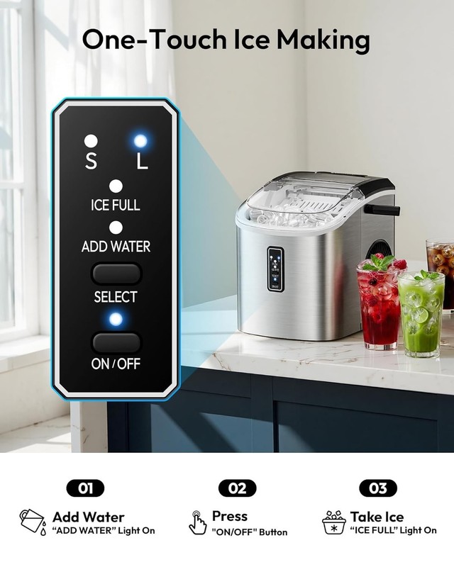 Ice Maker Countertop, 9 Cubes Ready in 6 Mins, 26lbs/24H, Self-Cleaning, Portab gallery