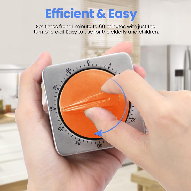 Mechanical Kitchen Timer Stainless Steel Loud Alarm Magnetic Back No Batteries gallery