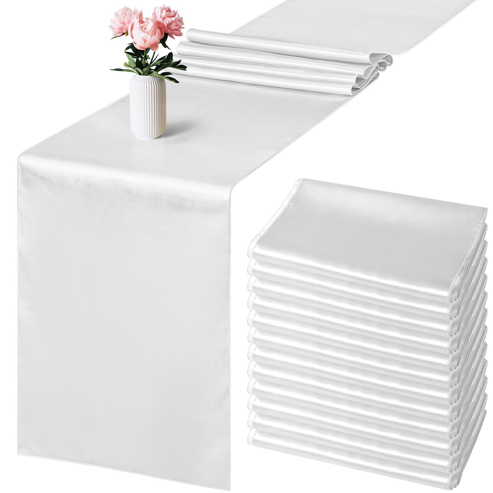 White Satin Table Runner 12x108 Inch Smooth Silk Wedding Decoration 4 PCS gallery