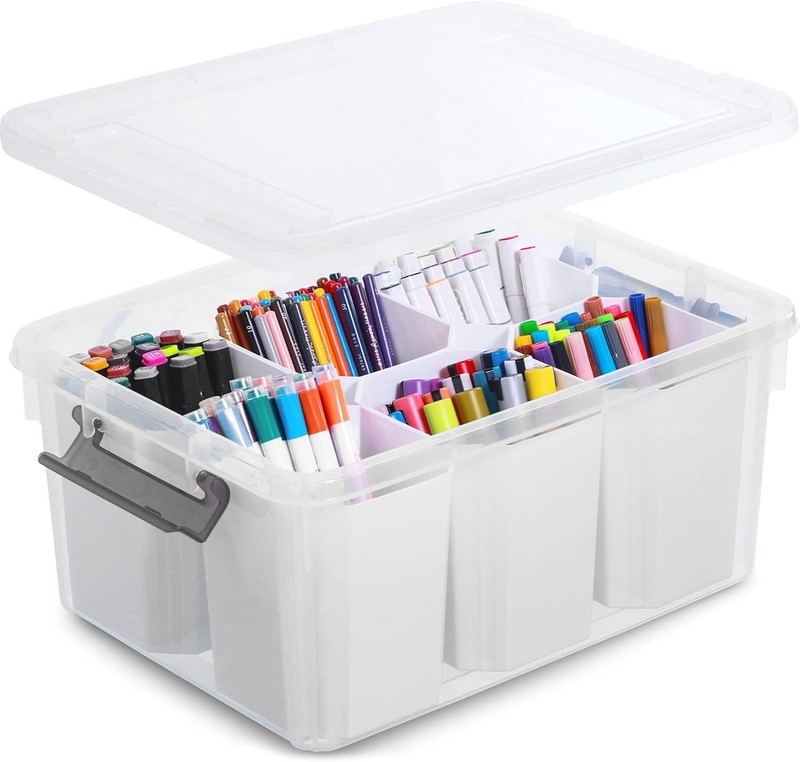 Multipurpose 17 QT Clear Storage Bin with Detachable Inserts & Lift-Off Lid gallery
