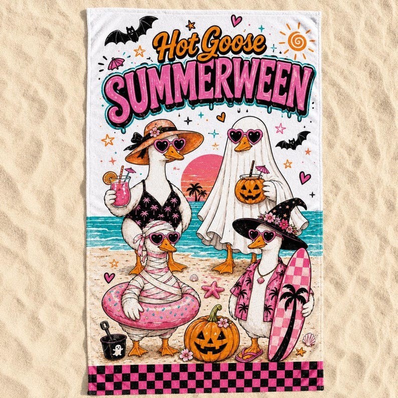 Summerween Beach Towel Funny Goose Halloween Pool Decor Gift for Friend Her gallery