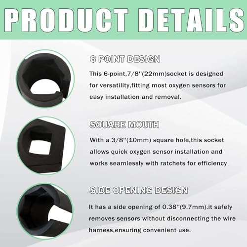 Offset Oxygen Sensor Socket, 3/8 Inch Drive, 7/8 Inch (22mm), 3/8-inch gallery