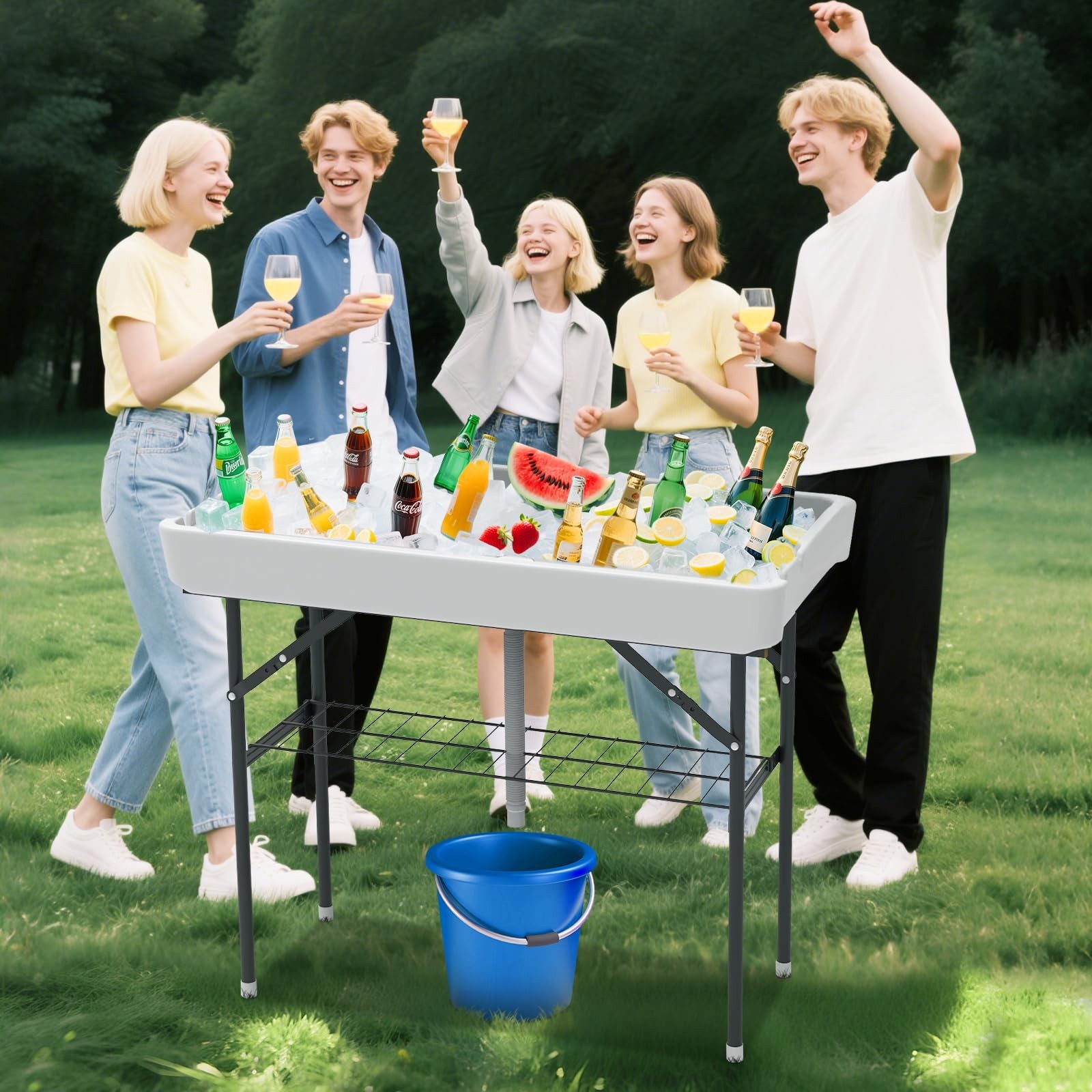 Folding Ice Cooler Table Portable Drain Hose Beverage Bar White 114015 Foldable gallery