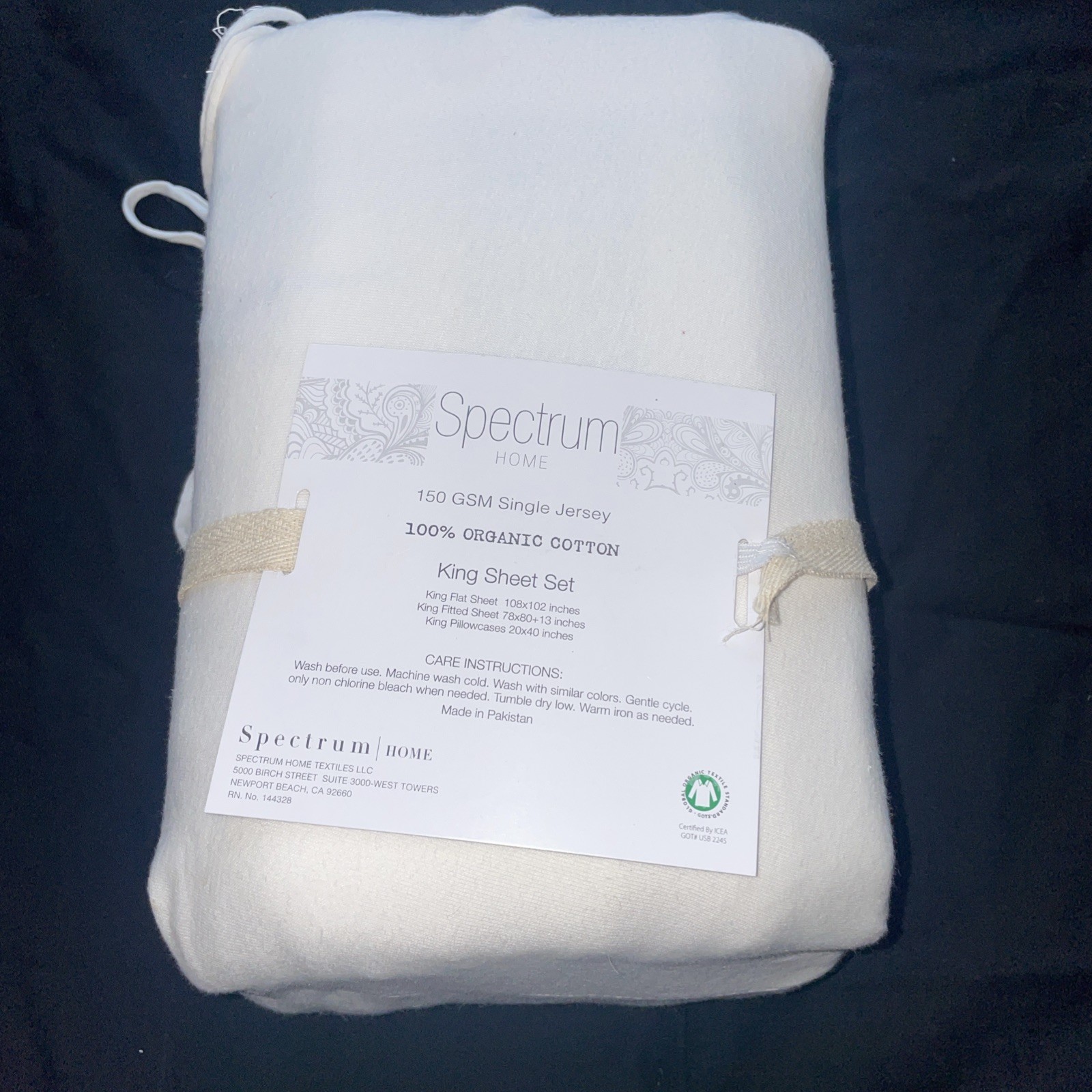 NEW SPECTRUM HOME 150 GSM SINGLE JERSEY 100% ORGANIC COTTON WHITE KING SHEET SET gallery