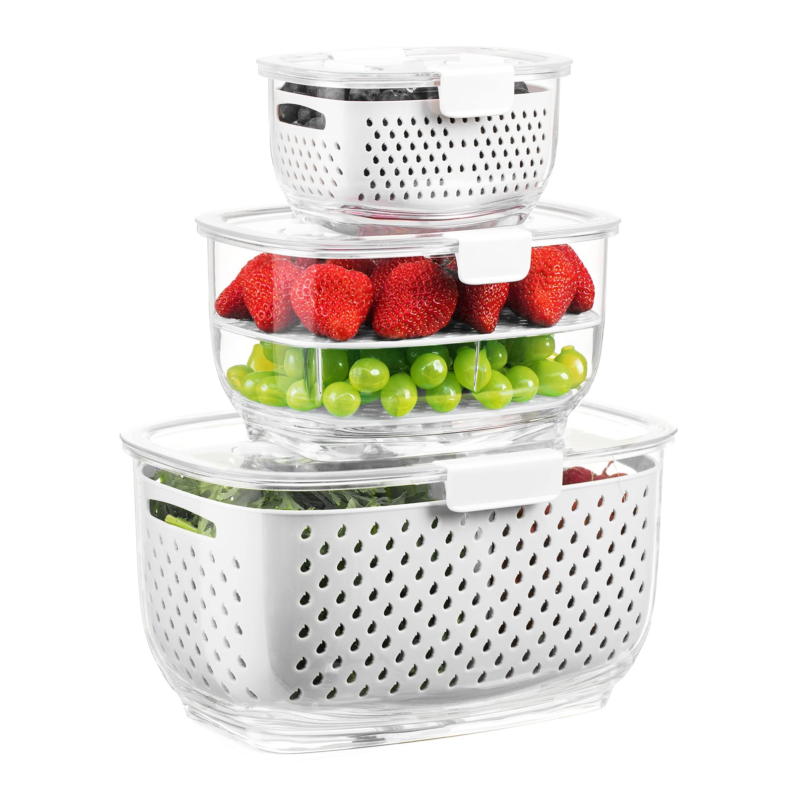 LUXEAR Fresh Produce Vegetable Fruit Storage Containers 3Piece Set, BPA-free, Pa gallery
