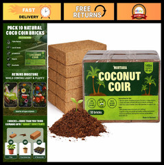 10 Pack Coconut Coir Bricks 14 Lbs | Organic Compressed Cocopeat Soil, Seed Star