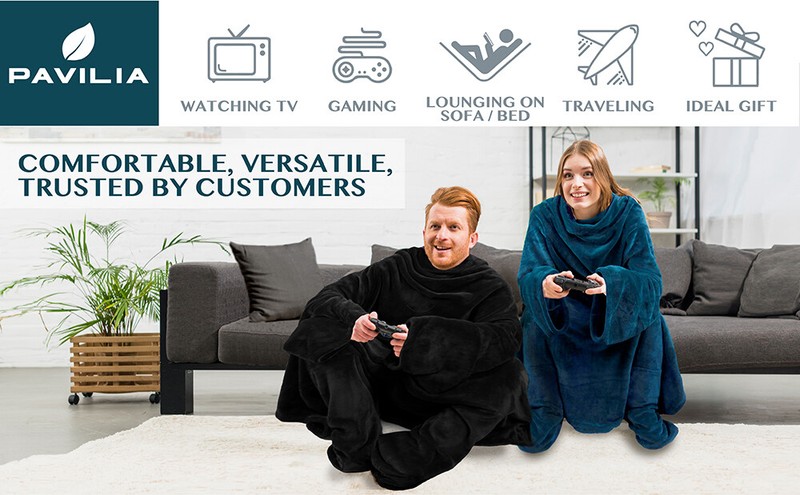 Fleece Wearable Blanket With Sleeves Foot Pocket Plush Microfiber TV Nap Gift gallery