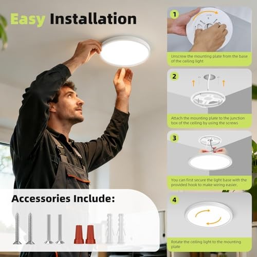 7 Inch Flush Mount Ceiling Light, 15W 1800LM Ceiling Light 7Inch-1pack White gallery