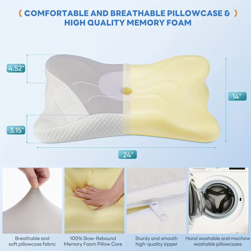 Memory Foam Bed Pillow For Side Back Stomach Sleeper Neck Pillow Cooling Case gallery