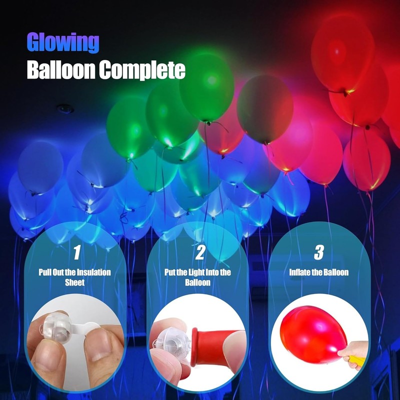 LED Balloons Flashing, 200 Pack, 8 Colors Light Up Balloons, Lasts 12-24 Hours.. gallery