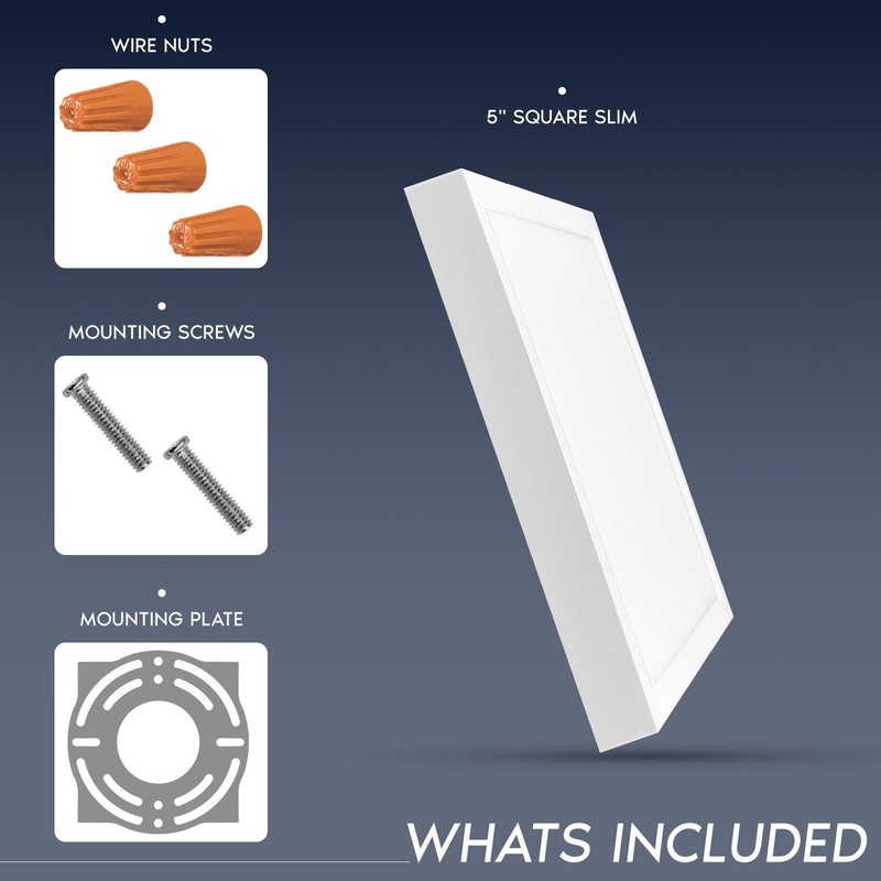 LUXRITE 5" LED Flush Mount Light, 5CCT, 820LM, 110°, 10W, Dimmable, Square Trim gallery