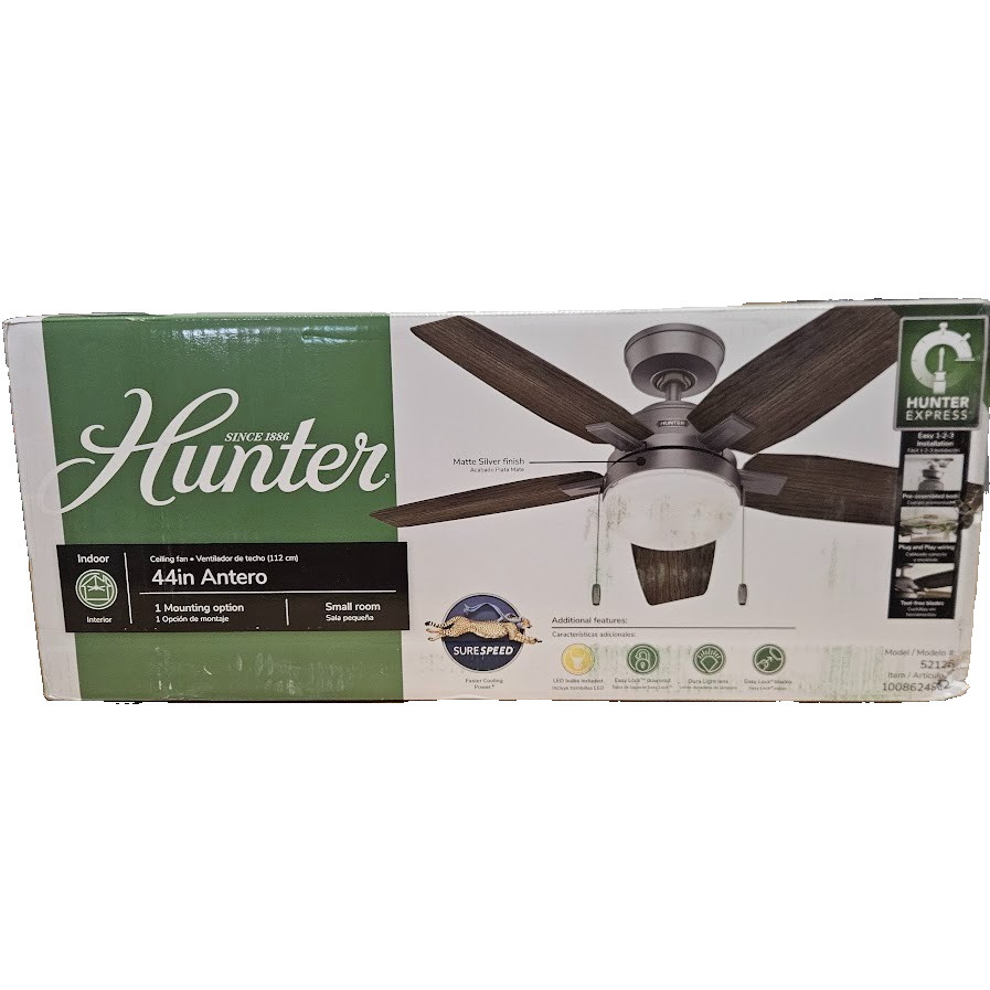 Hunter Antero 44 in. Indoor Matte Silver Ceiling Fan with Light gallery