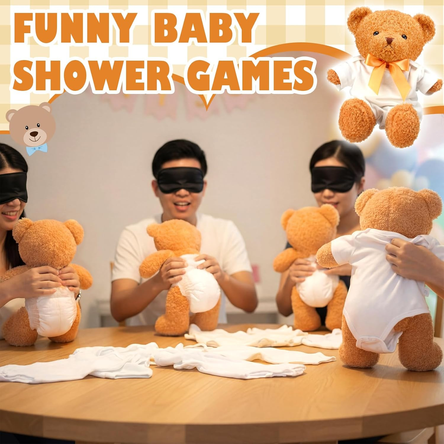 31 Pcs Bear Blindfolded Diaper Changing Baby Shower Game, 6 Sets 15.7 in Bears w gallery